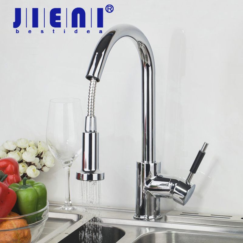 De 360 Swivel Stream Pull Out Spout Kitchen Sink Faucet Polish Chrome Brass Countertop Tap Hot Cold Mixer Taps