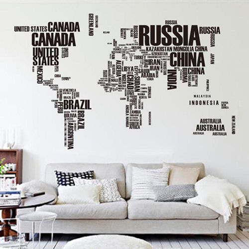 45*75 inch large size removable pvc world map wall stickers vinyl