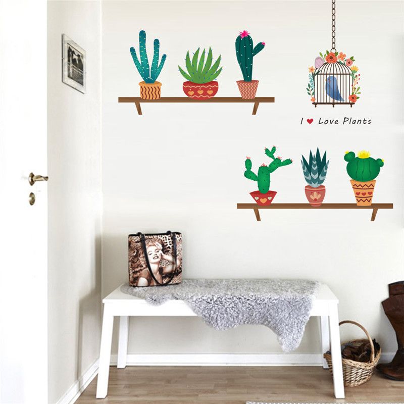 garden plant flying birds birdcage wall sticker home decoration