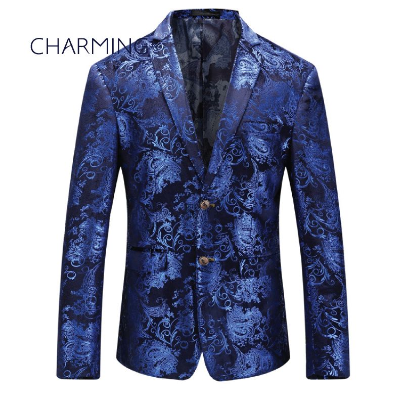 Men Blue Suit High Quality Fabric Pattern Embossing Process For Singers ...