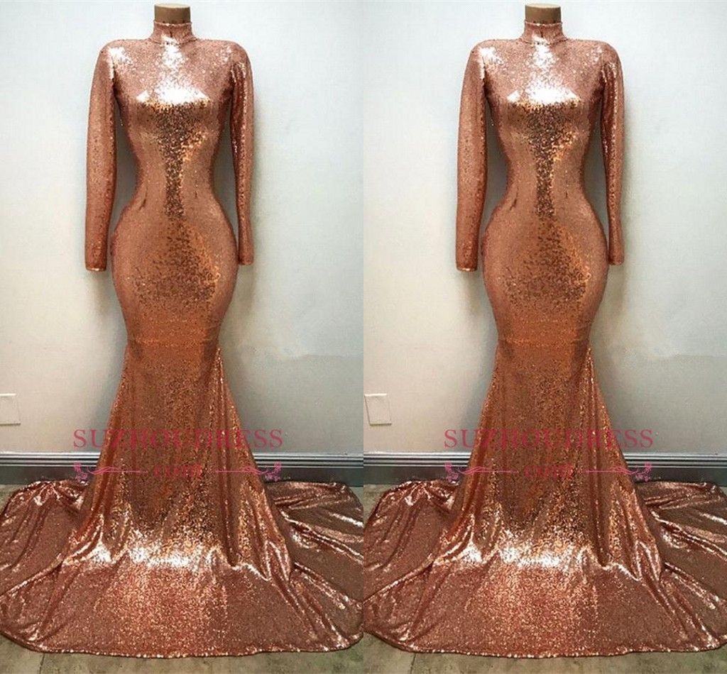 Rose gold long sleeve formal dress 2 day delivery