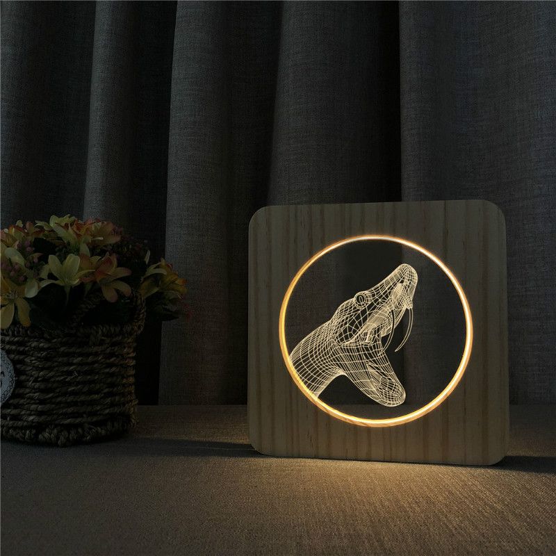 Maison Snake Lumière Chambre En Carving Pattern VeilleuseTable Power Cartoon Bureau Led Animalwood Bois Lampe Usb 3d Décoration Onk80PwX