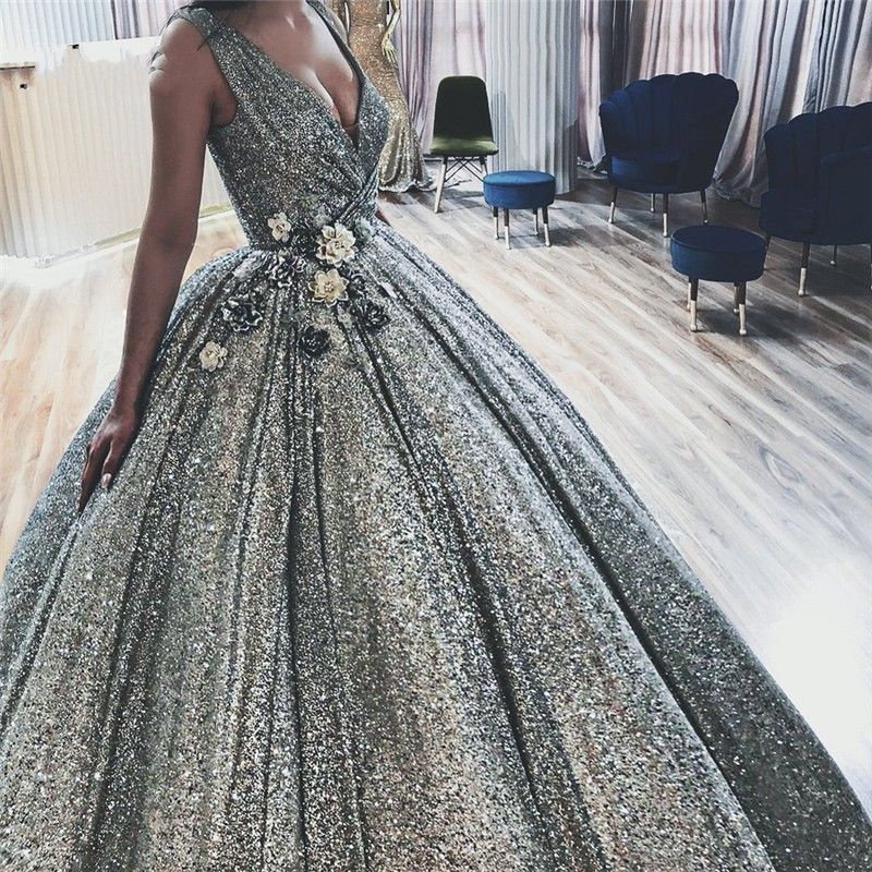 sparkly silver gray evening