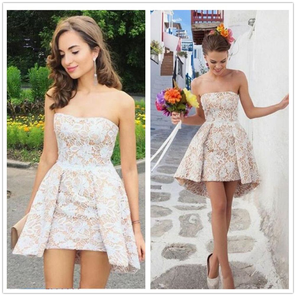 2019 Short Lace Strapless Cocktail Prom Dresses Mini Girl A Line Short