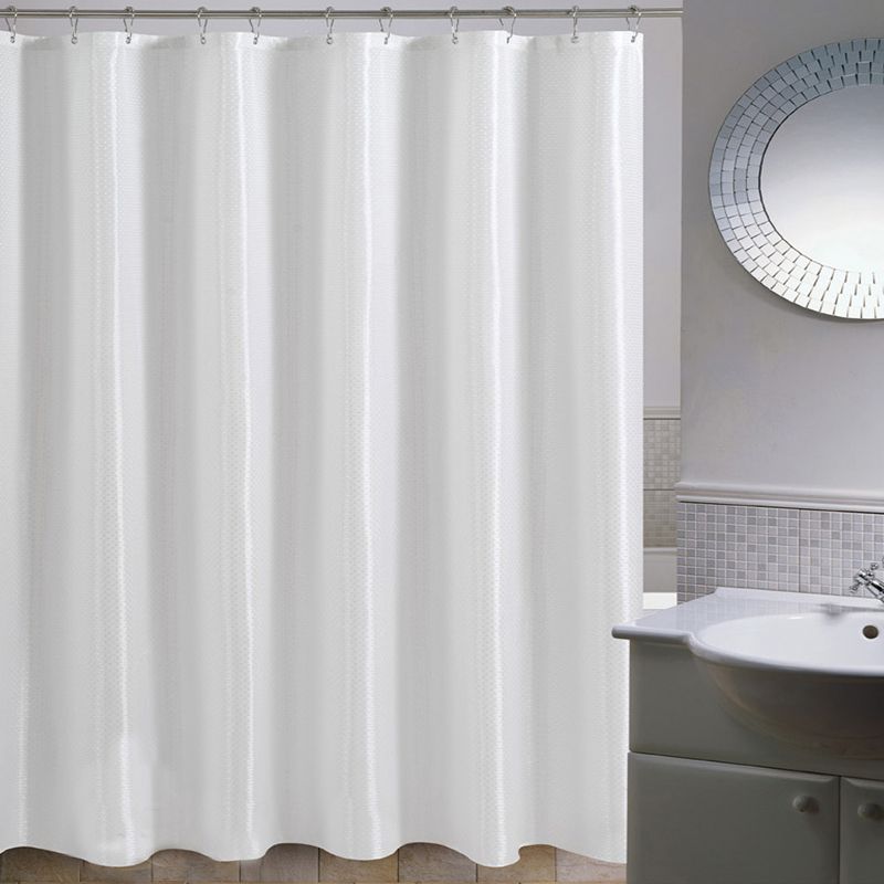 High Quality Mildew Free Water Repellent Fabric Extra Long Shower Curtain Liners For Bathroom Weight Hem White Diamond With Ring