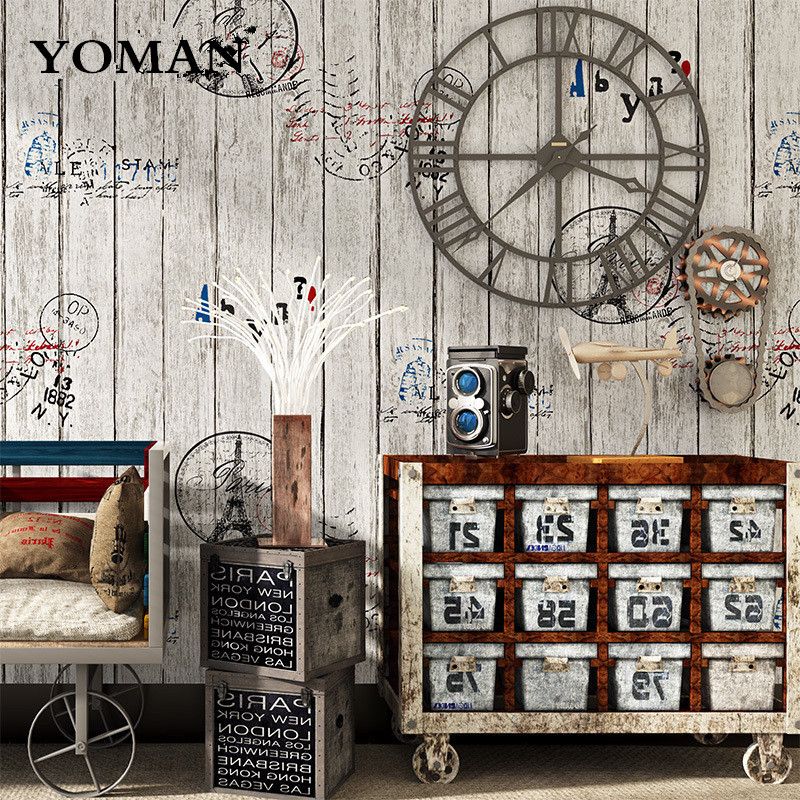 Vinyl Retro Photo Wallpaper Rolls 3d Wooden Board Cafe Clothing Desktop Decor Nostalgic Wall Paper Covering