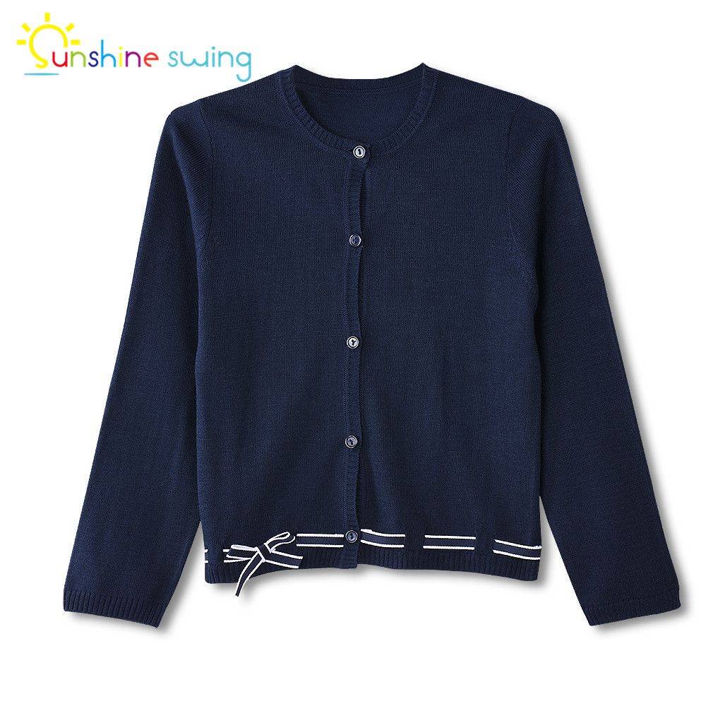 Sunshine Swing Cute Bow Long Sleeve Cardigan Sweater For Girls Kids Children Long Sleeve Crew Neck Spring Sweater Top