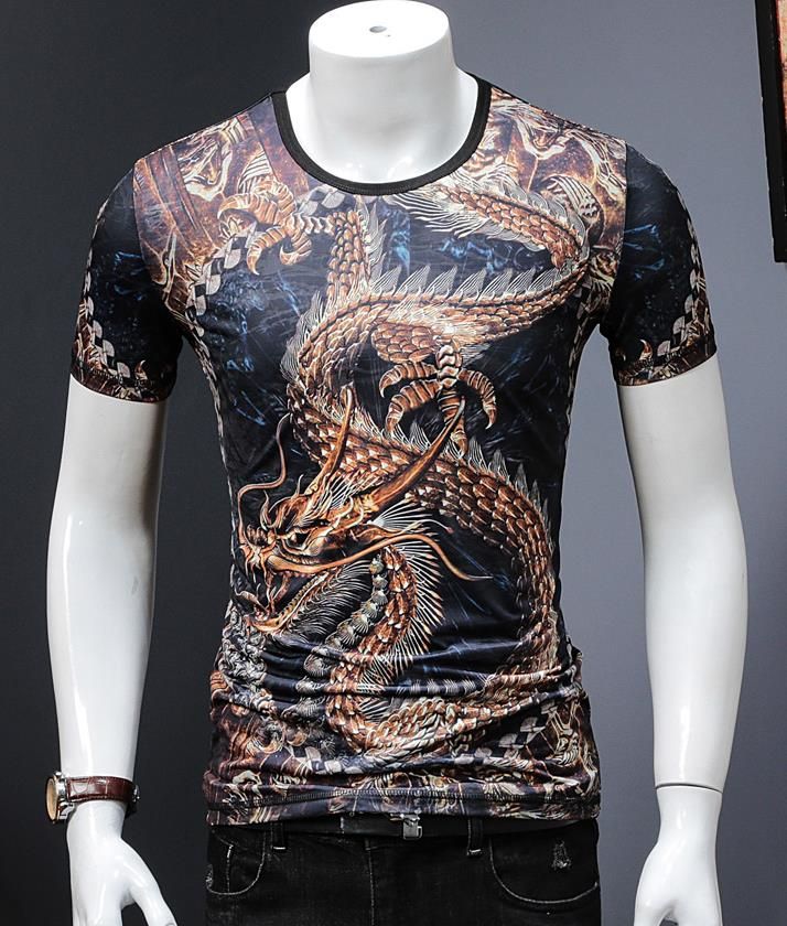 Men'S Dragon Pattern Printed Short Sleeve T Shirt Graphic Tee Japan ...