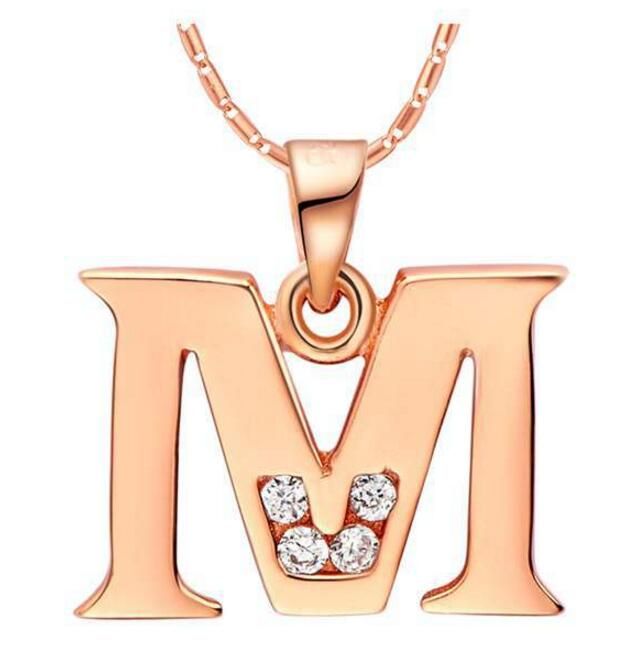 Whole Uloveido Letter A B C D E F G H I J K L M N O P Q S T U Whole Uloveido Letter A B C D E F G H I J K L M N O P Q S T U V W X Y Z Crystal Jewelry Pendant Necklace Rose Gold Color Gift N958 White