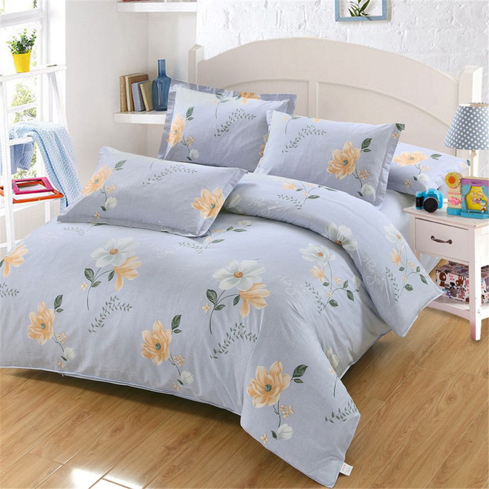 Yellow Gray Flowers Printed Bedding Sets Duvet Cover Bed Flat You May Also Like