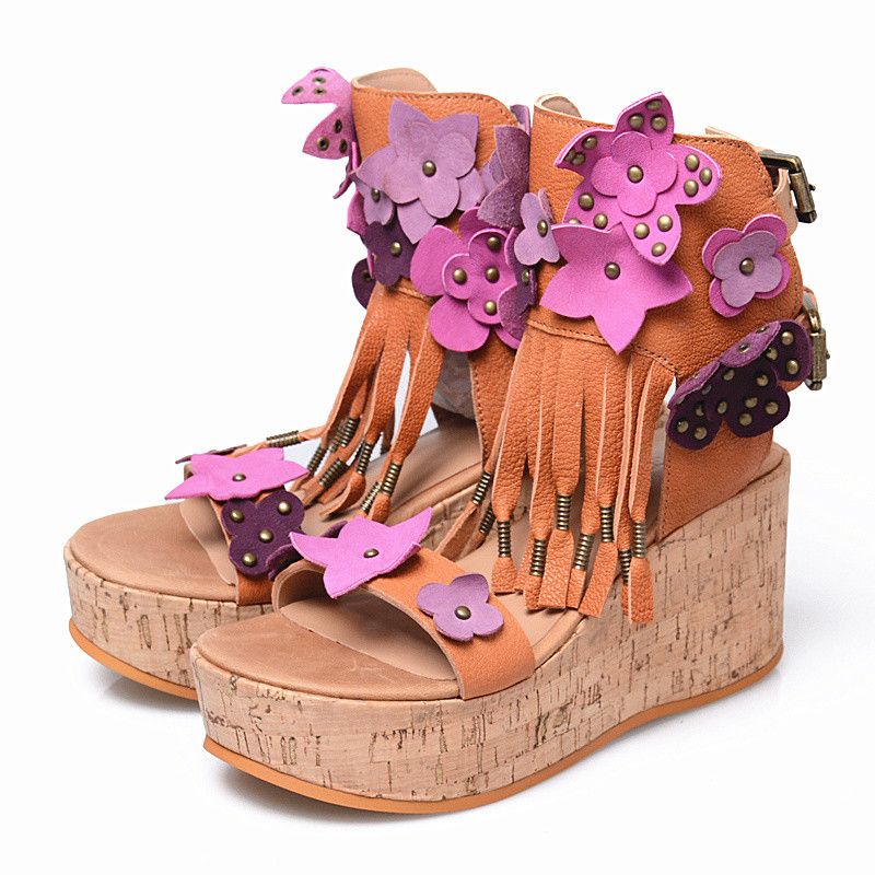 Plateforme Compensée Chaussures Bohême Sandale Sandales Escarpins Feminina Femme Compensées Femmes Sandalia Glands Gladiator BrxWCode