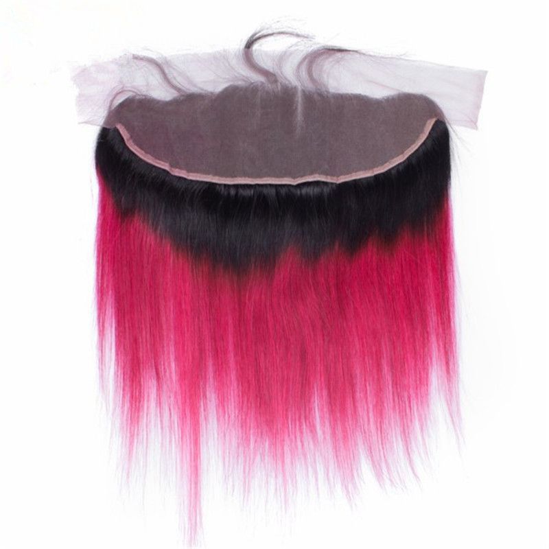 Peruvian Ombre Pink Human Hair Weave Bundles With Frontal Two Tone