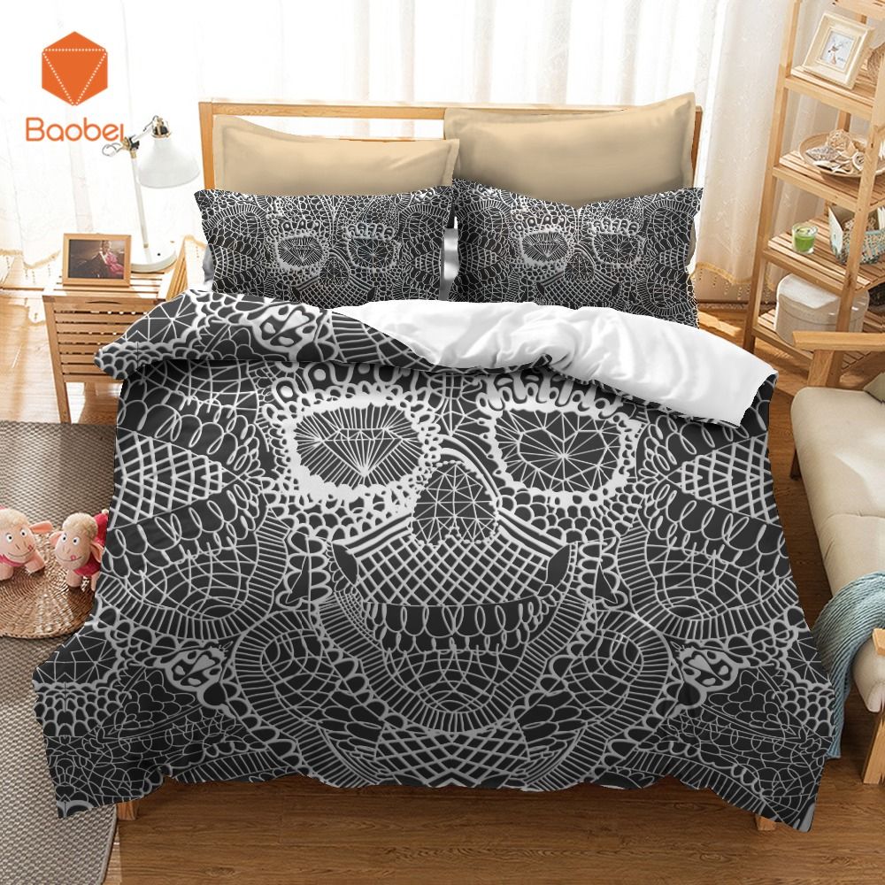 3d Silver Line Skull Bedding Set With Pillowcases Duvet Cover Quilt 3d Silver Line Skull Bedding Set With Pillowcases Duvet Cover Quilt For Kids Queen King Sizes Bedspreads Sj234 Comforters Beds Size