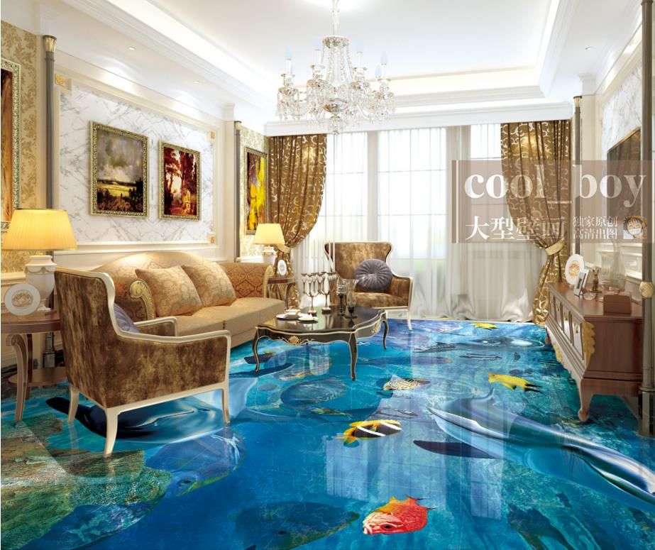 Custom Vinyl Flooring Wallpaper For Walls 3 D Dolphin Ocean Wallpapers Living Room 3d Bathroom Wall Papers Home Decor