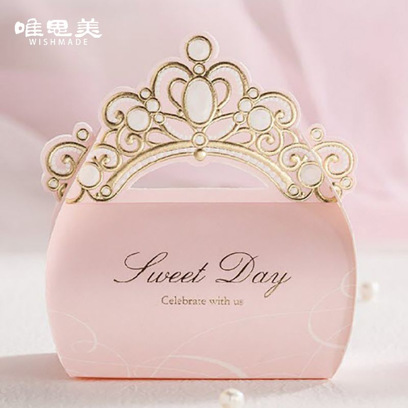 Pink Gold Foil Crown Shiny Candy Box Wedding Invitation