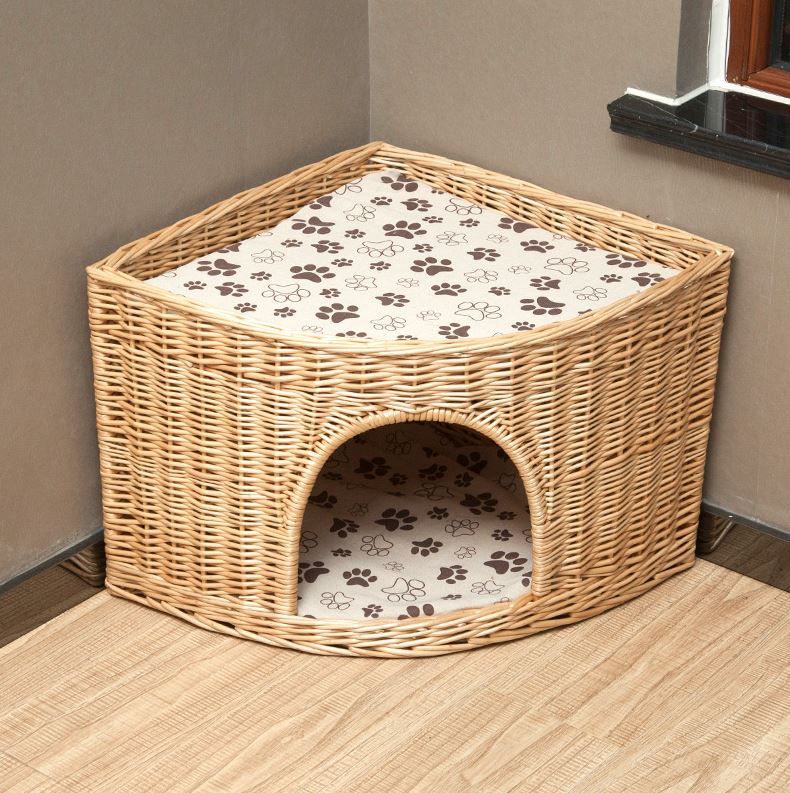 Satın Al L Boyutu El Yapımı Doğal Renk Hasır Sepet Köşe Kedi Yatak