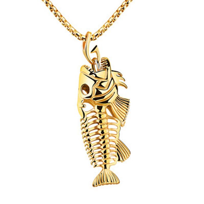 Whole Charms Fish Bone Fishing Hook Pendant Necklaces Shard Whole Charms Fish Bone Fishing Hook Pendant Necklaces Shard Stainless Steel Hollow Skeleton Necklace Fashion Jewelry