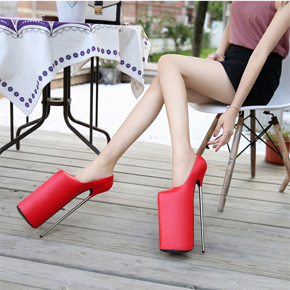 11.81in Heel Height Sexy PU Pointed Toe Stiletto Heel Pumps Metal Heel ...