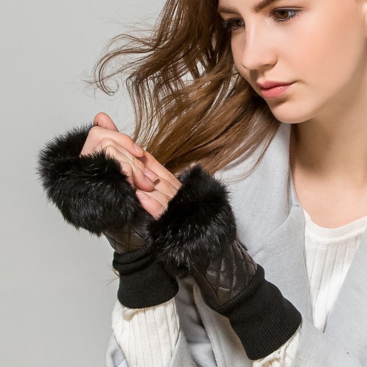 womens leather and fur gloves