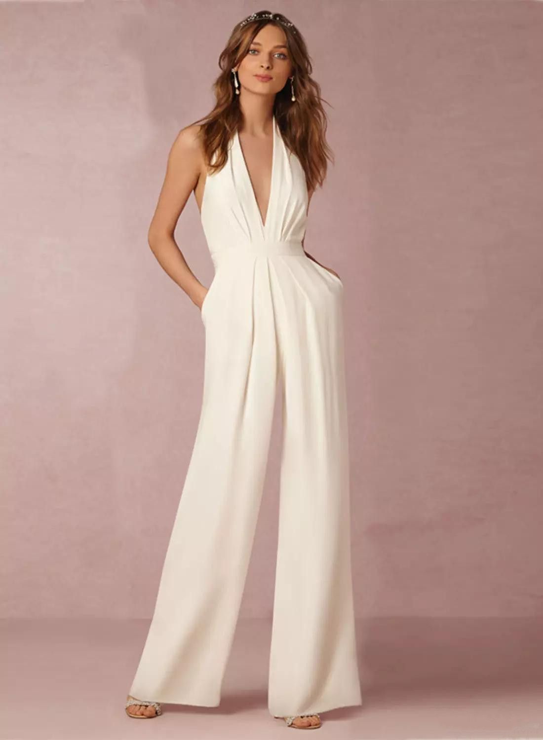 2018 Elegante Tuta Abiti Da Damigella Donore Guaina Da Sposa Backless Abiti  Da Sera Plus Size Abito Pantalone Spiaggia Da 80,14 € | DHgate Italy