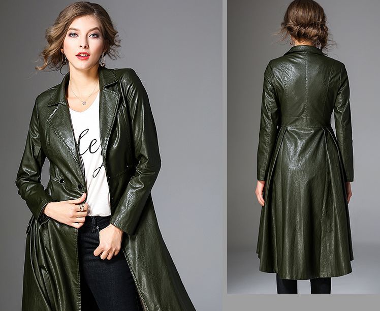 2020 Leather Coat Women 2018 PU Leather Jacket Long Elegant F484 Surde ...