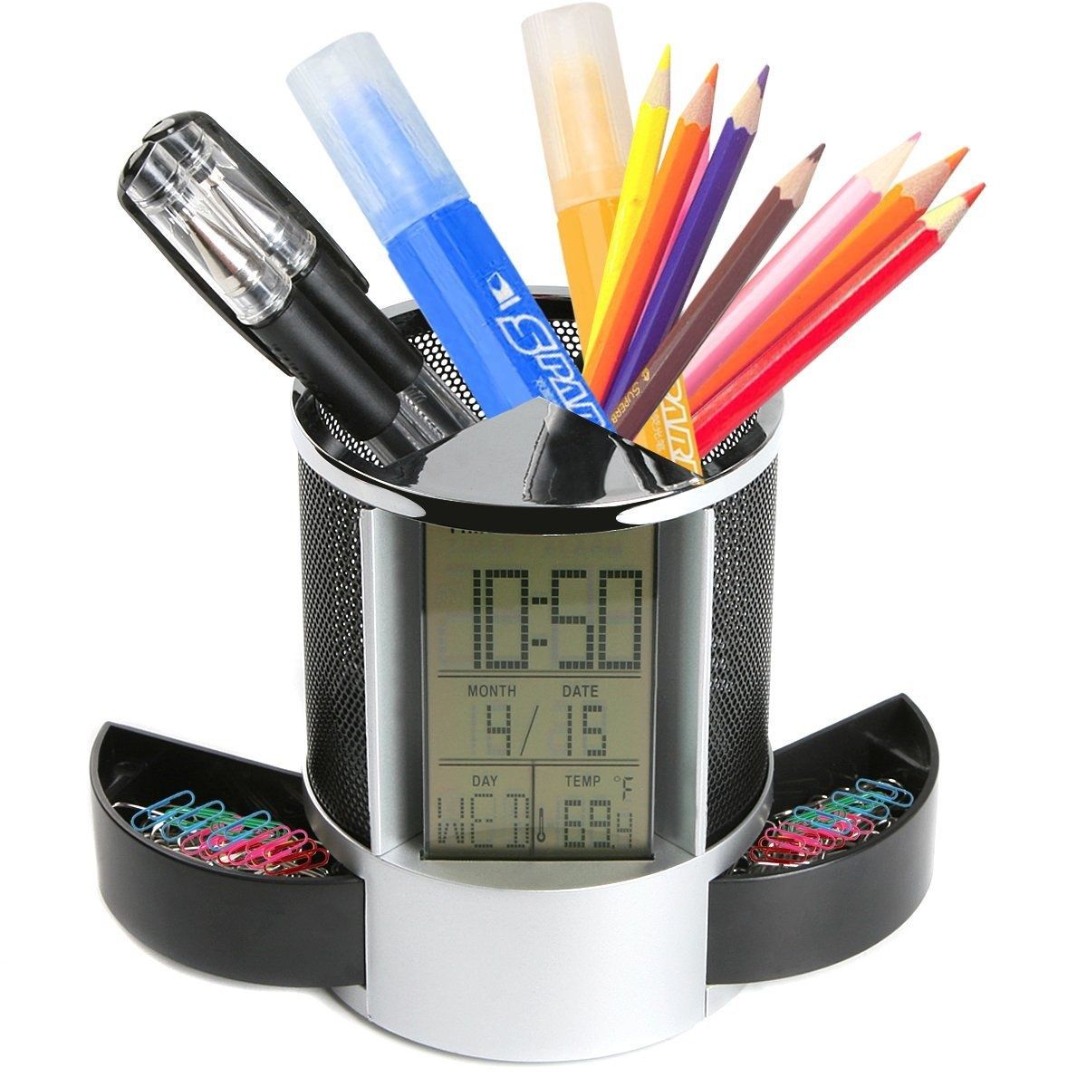 2020 Multifunctional Pen Holder Pencil Container Digital LED Desk Clock