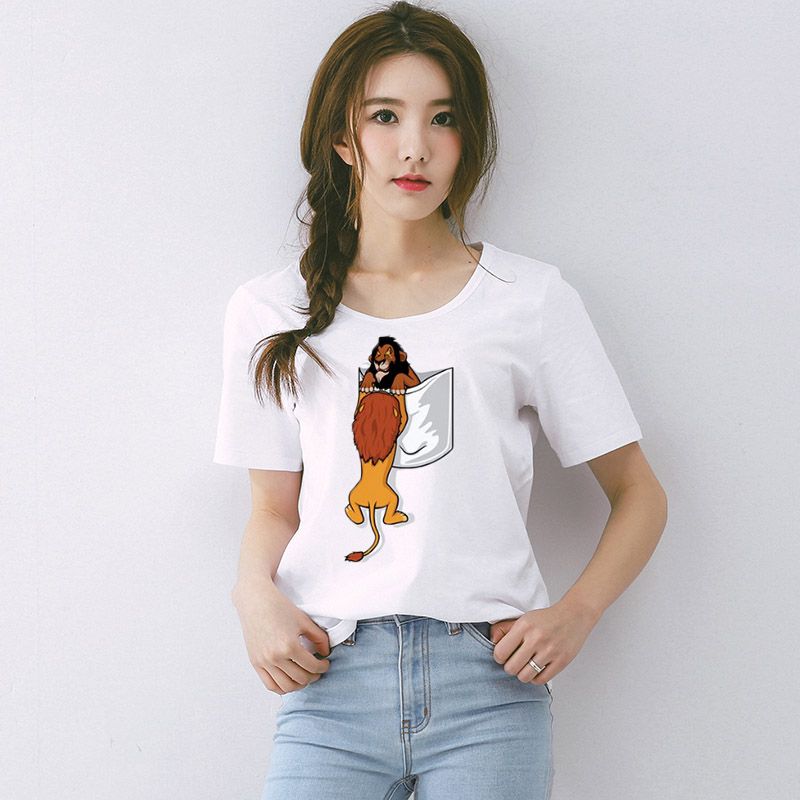 Roi Femmes Lion New Tee Brand Femme En Drôle Glue Tshirt Simba White Feeling Imprimer Casual No Poche T Shirt QCxrdtsh