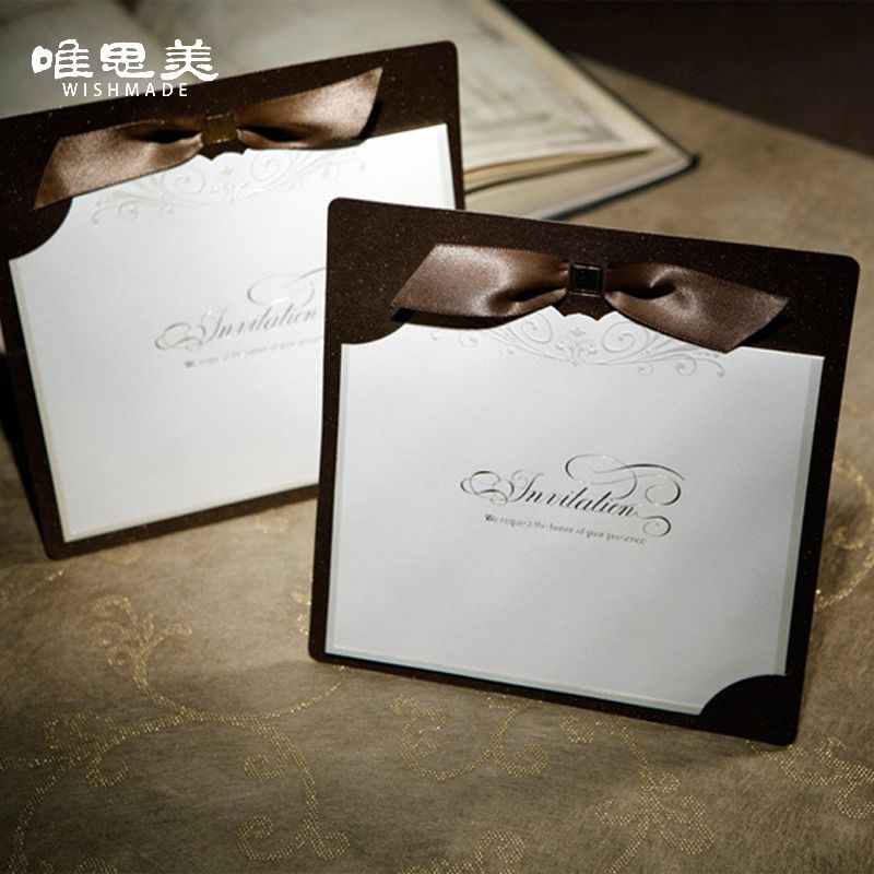 wholesale brown ribbon invitation cards elegant wedding events party banquet invitations