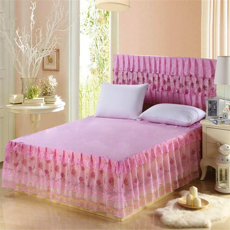 Polyester Pink Bed Skirt Lace Princess Bedding Bedspreads Polyester Pink Bed Skirt Lace Princess Bedding Bedspreads Ruffles Skirts Twin Full Queen Size Style Bedskirt King Dust Ruffle