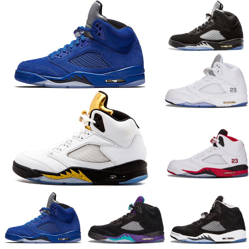 Hot Sale Mens Basketball Shoes 5 5s Blue Red Suede White Cement Space