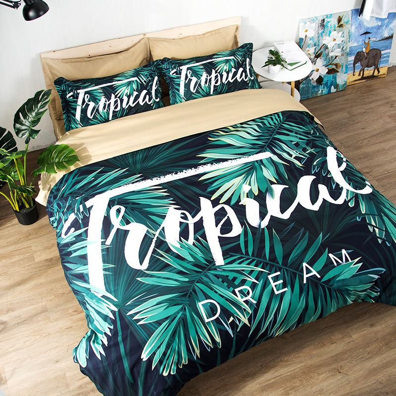 Tropical Print Bedding Cactus Flamingo Palm Leaf Set Single Full King Bed Sheet Pillowcase Duvet Cover 5