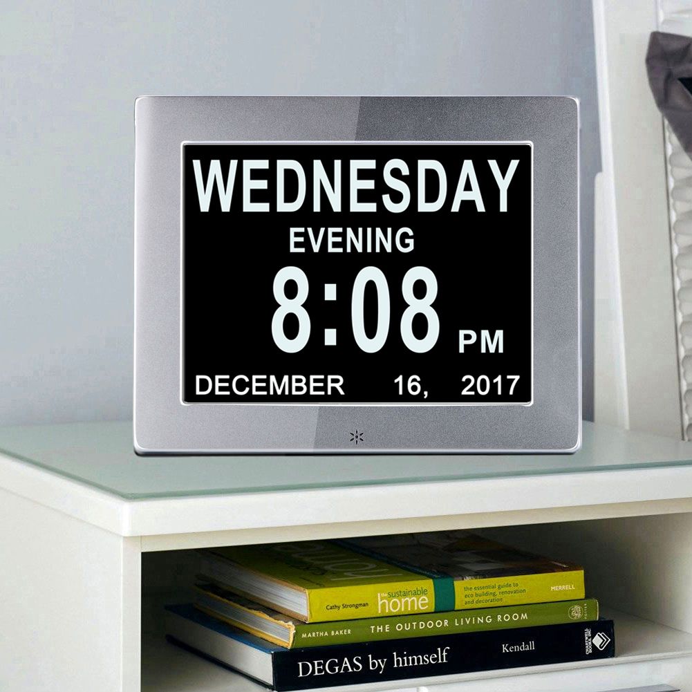 8 LCD Digital Calendar Day Clock With Large Clear Time Day And Date