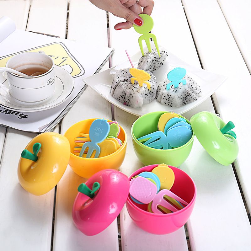 Cute Plastic Fruit Forks Set Apple Container Cake Dessert For Cute Plastic Fruit Forks Set Apple Container Cake Dessert For Kids Children Eating Stickers Kitchen Accessories Artistic Accents Dinnerware Asian
