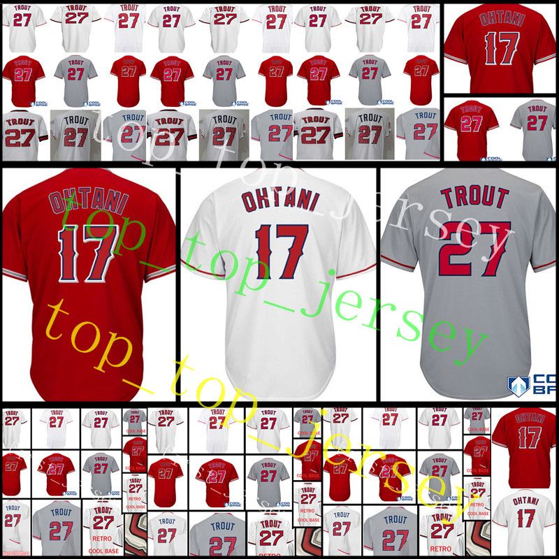 2019 New 17 Shohei Ohtani 27 Mike Trout Jersey Men'S Red White Grey