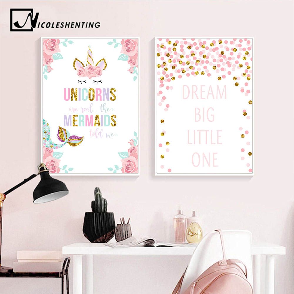 Acheter Licorne Fleur Toile Affiche Mur Art Pépinière Citations Imprimer Peinture Nordique Enfants Décoration Photo Bébé Fille Chambre Décor De $34.47 Du