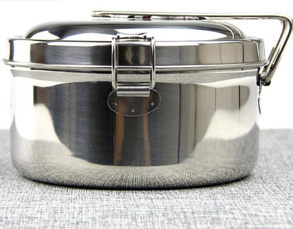 Round 304 Stainless Steel Lunch Box Divided Meal Box Double Metal