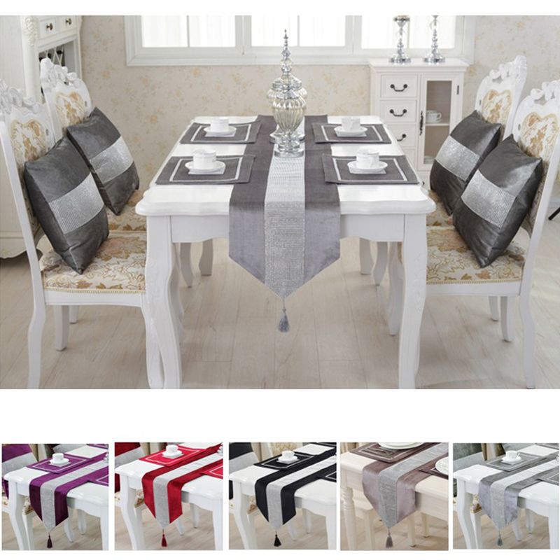 Table Runners Rhinestone Technology Luxury Flannel Sequin Fabric European Pattern Home Textiles Wedding Party Decoration Champagne Grey