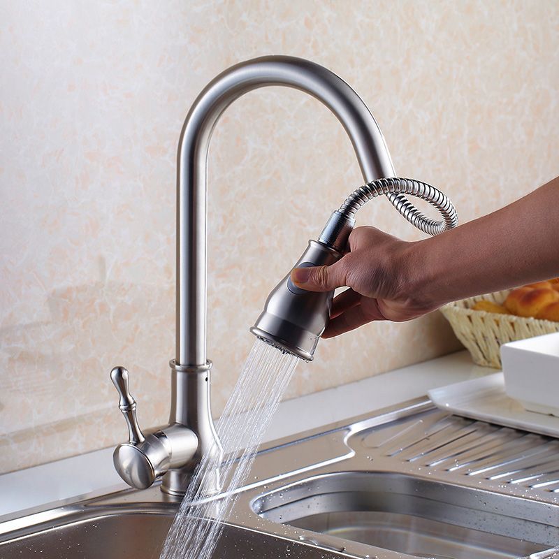 Luxury Top Quality Brushed Nickel Kitchen Sink Water Taps Brass Sink Kitchen Faucet Spray Head Shower Water Mixer Tap