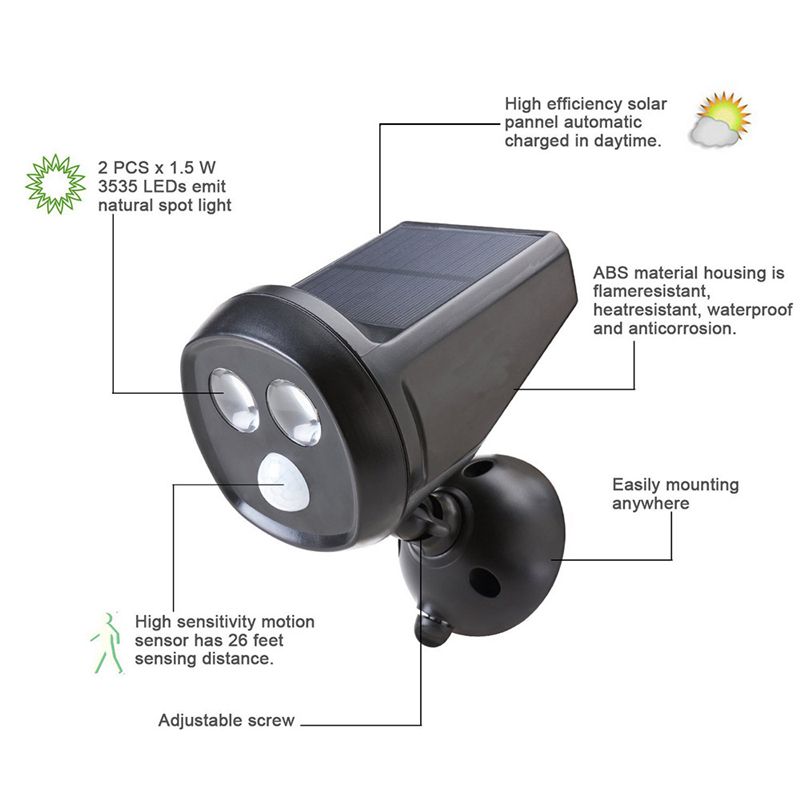 2019 Led Solar Powered Motion Sensor Light 2led Super Bright Led Solar Powered Motion Sensor Light 2led Super Bright Wall Ip65 Waterproof Pir Spotlight