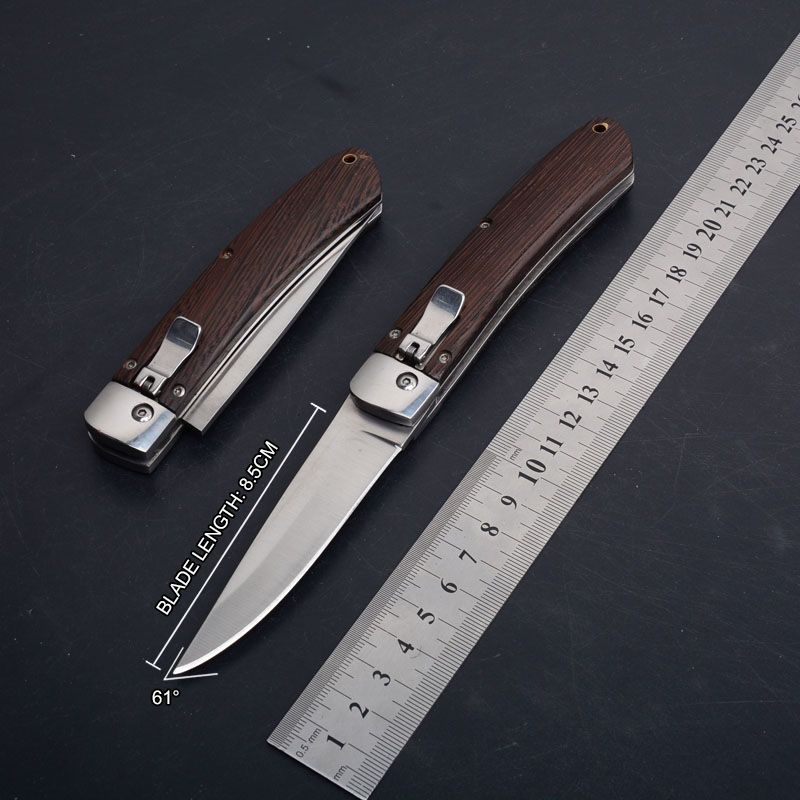 Top Quality Cheap Auto Tactical Folding Knife 440C Satin Drop Point Blade Wood Handle EDC Pocket