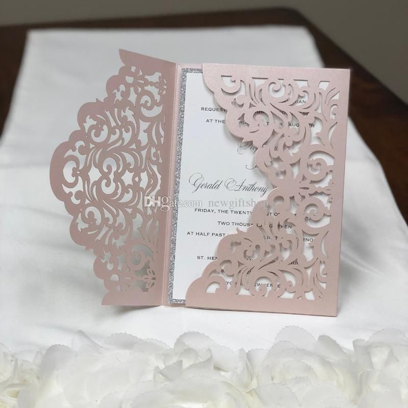 Pink Laser Cut Wedding Invites Glitter Silver Wedding Invite With