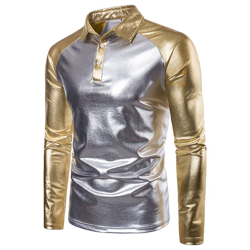 2019 Shiny Gold Coated Metallic Polo Shirt Men Luxury Mens Casual Polos