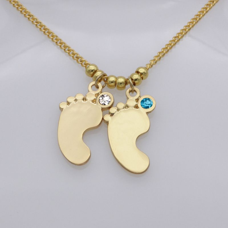 Whole Gold Feet Necklace Personality Birthstone Baby Gold Feet Necklace Personality Birthstone Baby Pendant Custom Any Name Best Birthday Gift Drop Yp2976