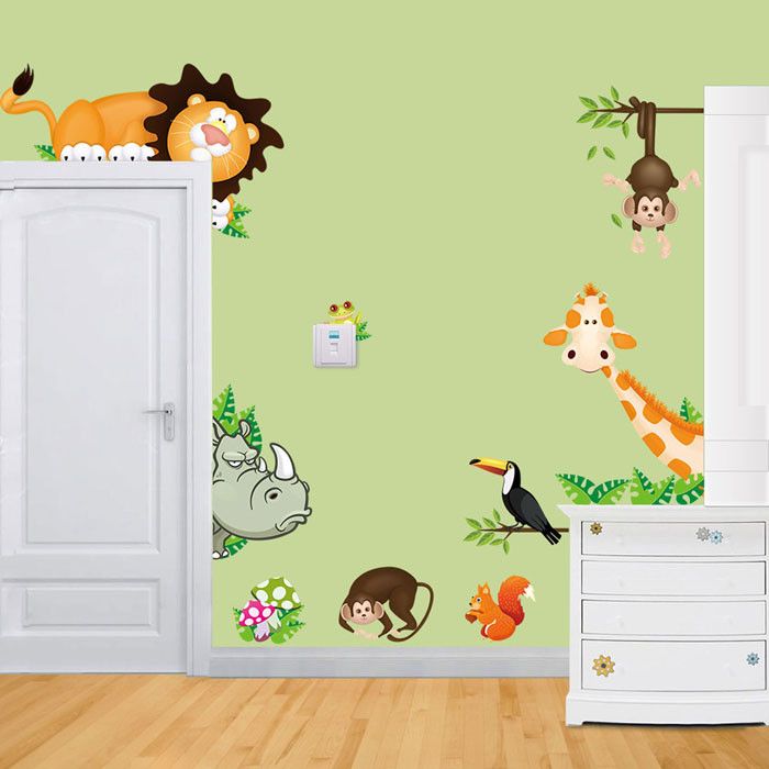 stylish wall stickers jungle animal kids baby nursery child home