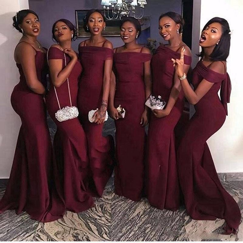 cold shoulder burgundy bridesmaid dress