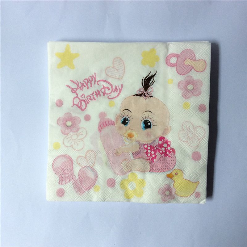 Ji 035 Boy Girl Paper Napkins Handkerchief Happy Birthday Theme