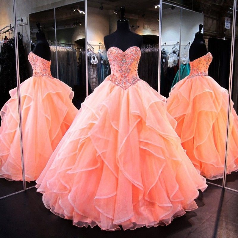 Coral Ball Gowns Quinceanera Dresses For Girls 2017 Sweet 15 16 Year