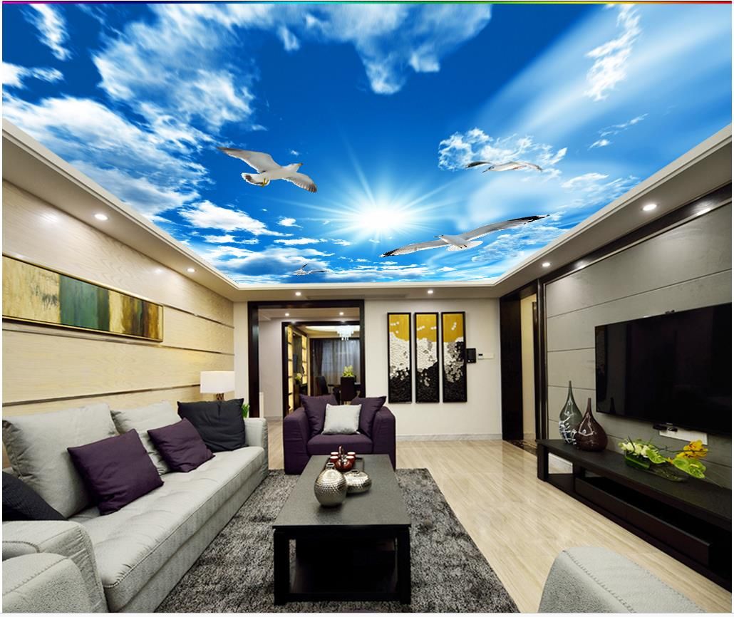 3d Wallpaper Custom Photo 3d Ceiling Mural Wallpaper Simple Blue Sky White Clouds Seagull Ceiling 3d Wall Room Murals Wallpaper Home Decor Wallpapers