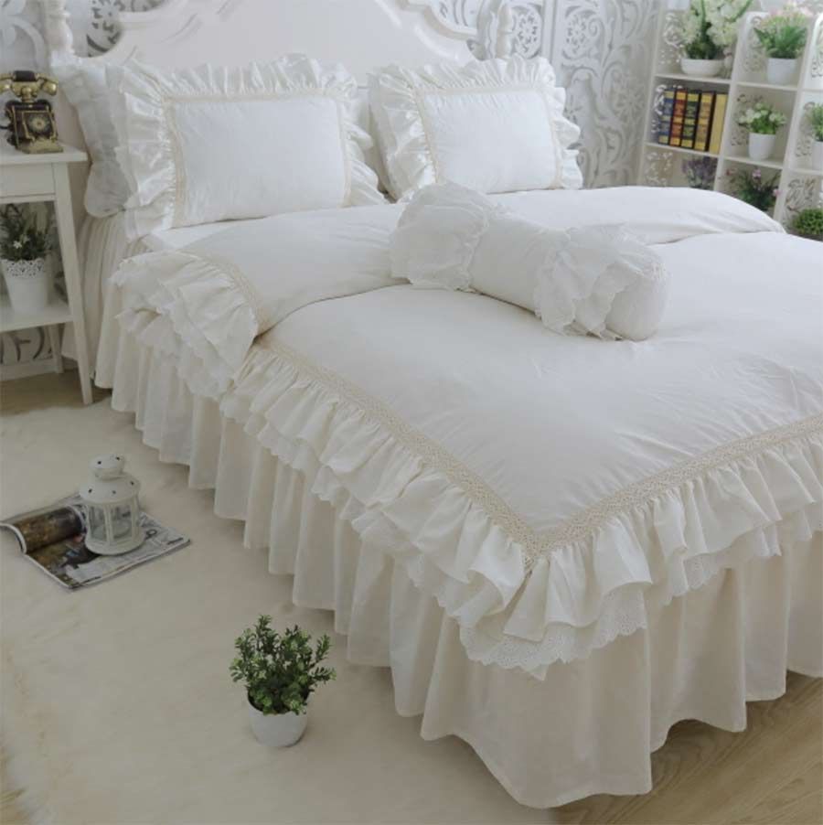 Ruffle Fairyfair Solid Bedding Sets Girl Cotton Twin Full Queen King Ruffle Fairyfair Solid Bedding Sets Girl Cotton Twin Full Queen King Single Double Bedclothes Pillow Cases Quilt Cover Bed Skirt Size