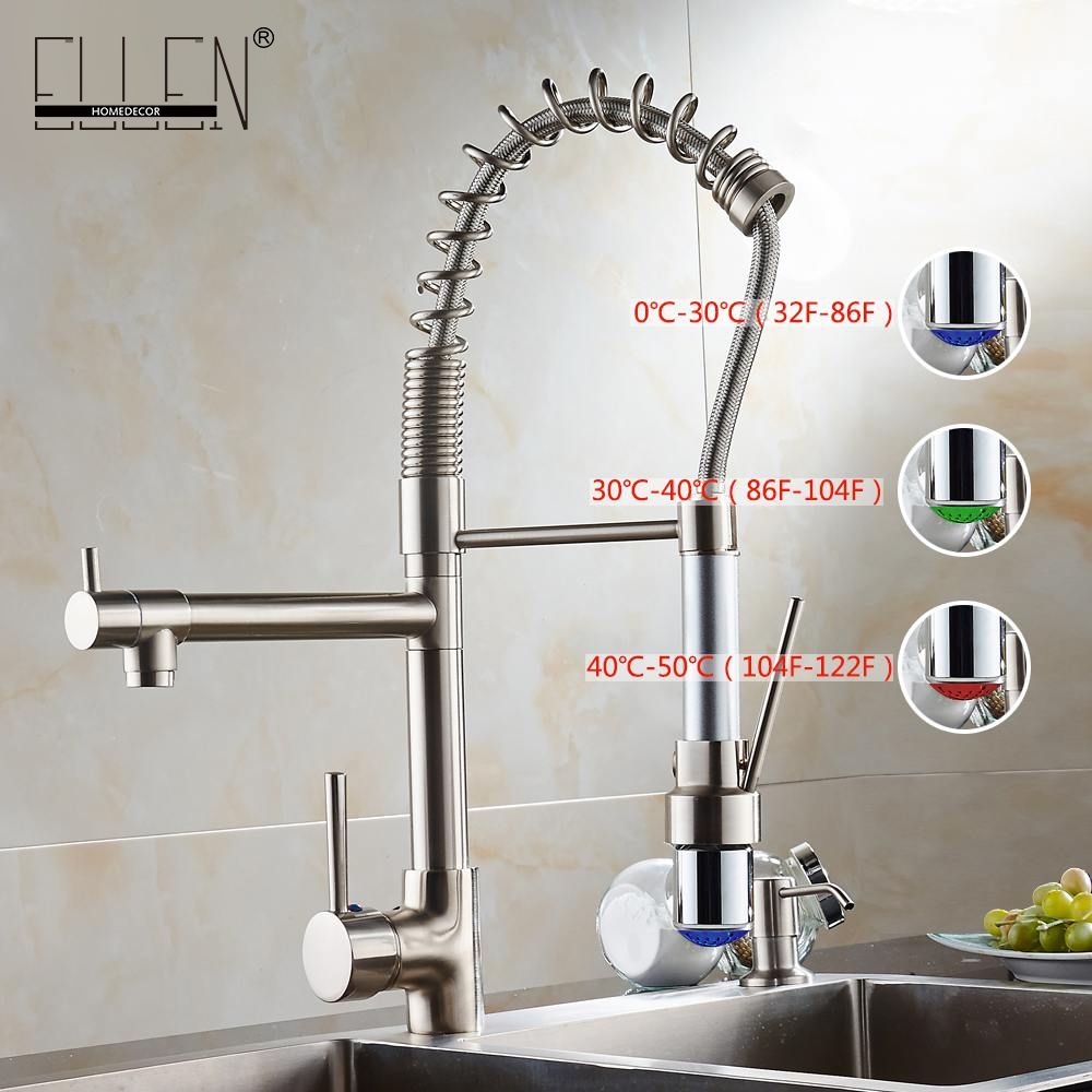 2019 Water Tap Kitchen Pull Out Faucet Led Light 2019 Water Tap Kitchen Pull Out Faucet Led Light Mixer With Two Spray Brushed Nickel From Hibooth 126 92 Dhgate Com